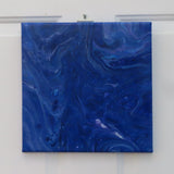 abstract acrylic liquid art on 12x12" canvas, rich blues, purples and white accents, hang in various orientations