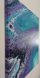 abstract liquid acrylic paint on 12x12" canvas, blues, greens and purples mix and flow in endless movement, can display in various directions, left side