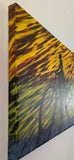 original abstract acrylic painting, the shadow of a racing bicyclist, unframed, showing left side of painting