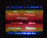 Original Acrylic sponge painted abstract on 8x10" canvas colorful rainbow with secret messages revealed by UV flashlight