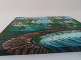 Bottom view of Rushing River showing the bridge continuing over water