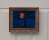 original acrylic painting, harvest moon, trees, framed