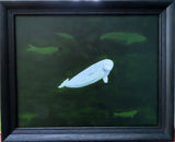 Framed Oil Painting of beluga whale in emerald ocean