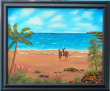 Horseback rider on beach framed  Original Oil Painting