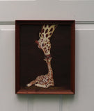original oil painting, mother and baby giraffes, framed