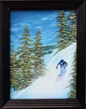 Original Oil Painting, Snowboarder on mountain, framed