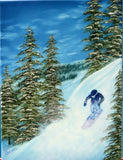 Original Oil Painting, Snowboarder on mountain, Unframed
