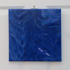 abstract acrylic liquid art on 12x12" canvas, rich blues, purples and white accents, hang in various orientations