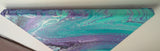 abstract liquid acrylic paint on 12x12" canvas, blues, greens and purples mix and flow in endless movement, can display in various directions, bottom side