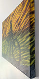 original abstract acrylic painting, the shadow of a racing bicyclist, unframed, showing right side of the painting