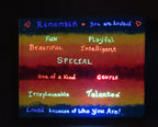 Original Acrylic sponge painted abstract on 8x10" canvas colorful rainbow with secret messages revealed by UV flashlight