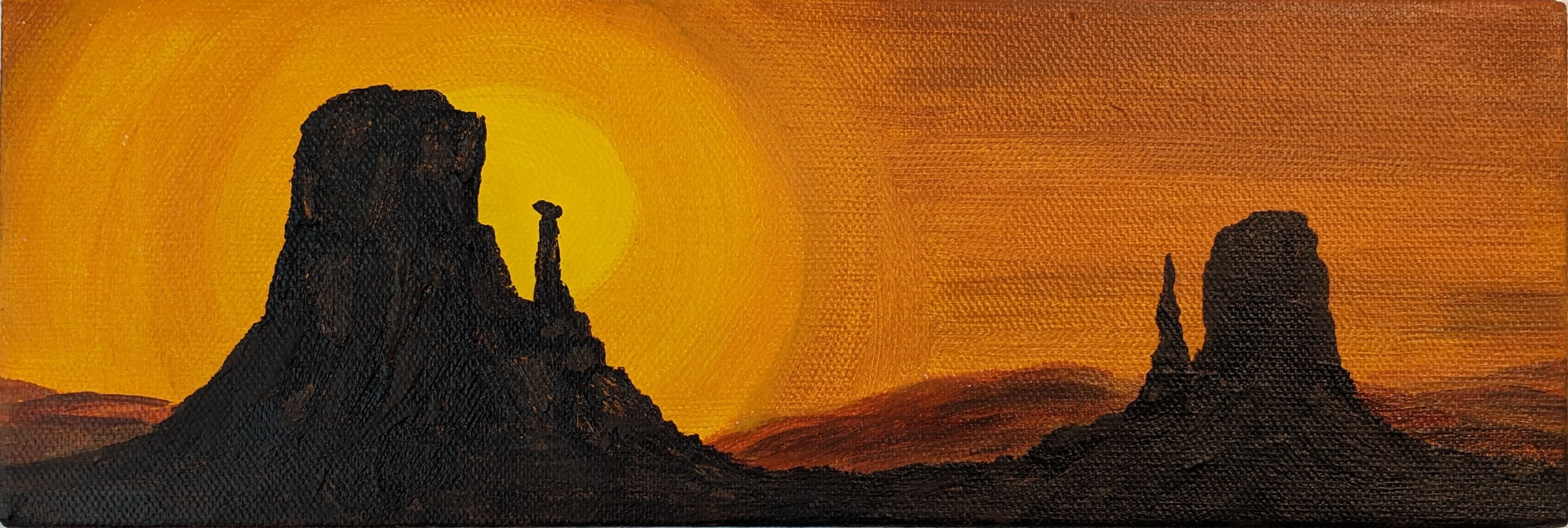 original oil painting, Mitten buttes, golden sunset, unframed