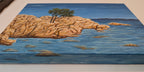 Original acrylic painting of island of Sardinia surrounded by ocean, painted on deep cradle canvas, showing painted bottom edge