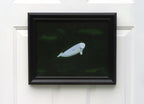 11x14" Original oil painting of a beluga whale in emerald colored ocean, framed in black