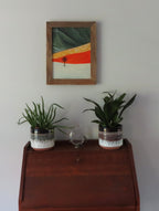 original acrylic painting, impasto, handmade wood frame, lone tree in colorful desert, secretary desk