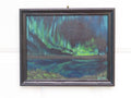 8x10" original oil painting of aurora borealis, reflected in lake