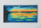 original 10x20 oil painting,colorful sunset and reflections, sailboats, unframed