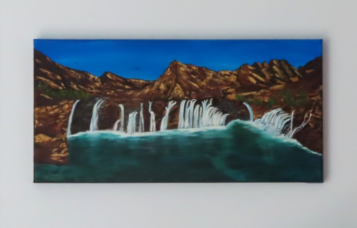 10x20" original oil painting, waterfalls, fairy pools, mountains, unframed