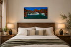 10x20" original oil painting, waterfalls, fairy pools, mountains, displayed over a bed