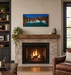 10x20" original oil painting, waterfalls, fairy pools, mountains, displayed over fireplace