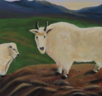 original 16x20 oil painting, two mountain goats, unusual frame, showing close-up of goats