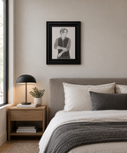 9x12" original graphite drawing of Johnny Depp, shown in a bedroom