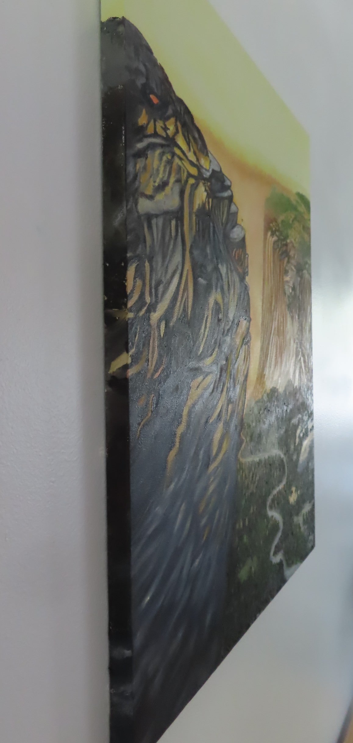 20x24" original oil painting of a mountain in Yosemite with a lovely vista below and across to the next mountain. Left side of finished painting