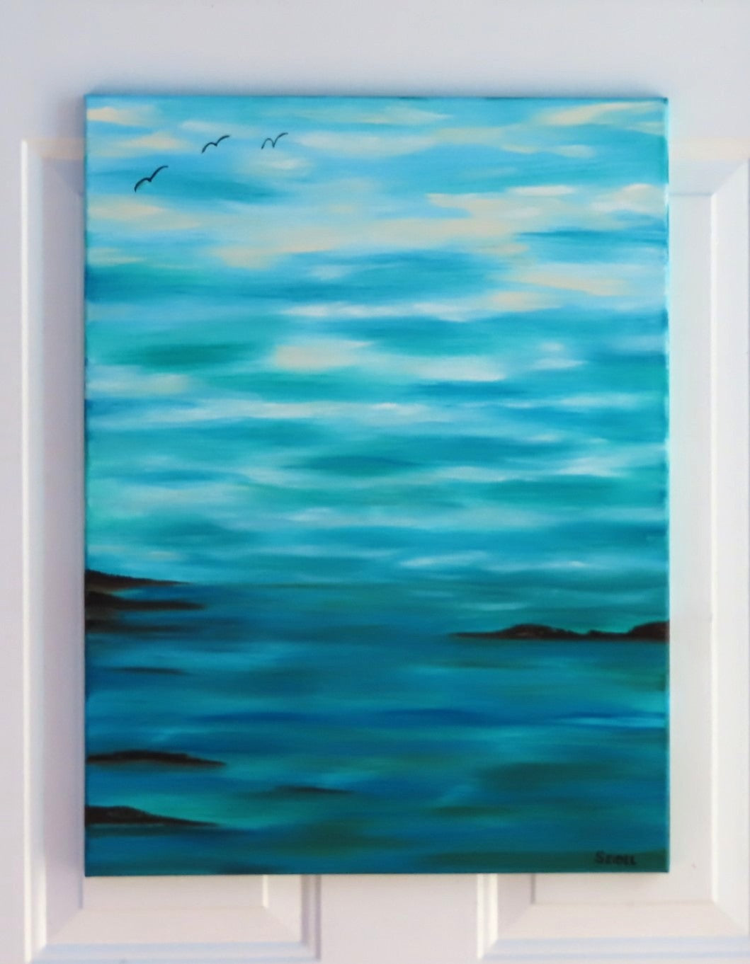 original oil painting of a sky disappearing into the ocean