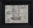 9x12 original graphite and charcoal drawing, black mat and frame, shown on dark background