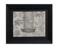 9x12 original graphite and charcoal drawing, black mat and frame, shown on white wall