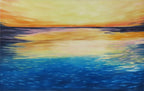 an original oil painting of a lovely sunrise over the ocean, unframed