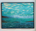 Ocean Dreams original abstract  oil painting on 24x30"canvas with beautiful blue, green water, small headlands, clouds in impasto style, handmade black surround frame