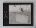 12x16"  Framed original graphite drawing of someone walking out the door with a golf club. Features a specialty mat with carved in golf clubs