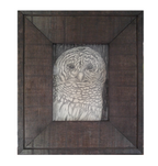 5x7" Original graphite drawing, Owl, Italian wood frame-outside dimension is 10" wide by 12" tall