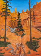 12x16" original oil painting featuring the bright colors of a Bryce Canyon trail, showing close-up