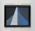original acrylic painting, abstract geometric design in white, blue and grey colors