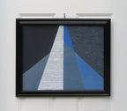original acrylic painting, abstract geometric design in white, blue and grey colors