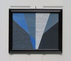 original acrylic painting, abstract geometric design in white, blue and grey colors