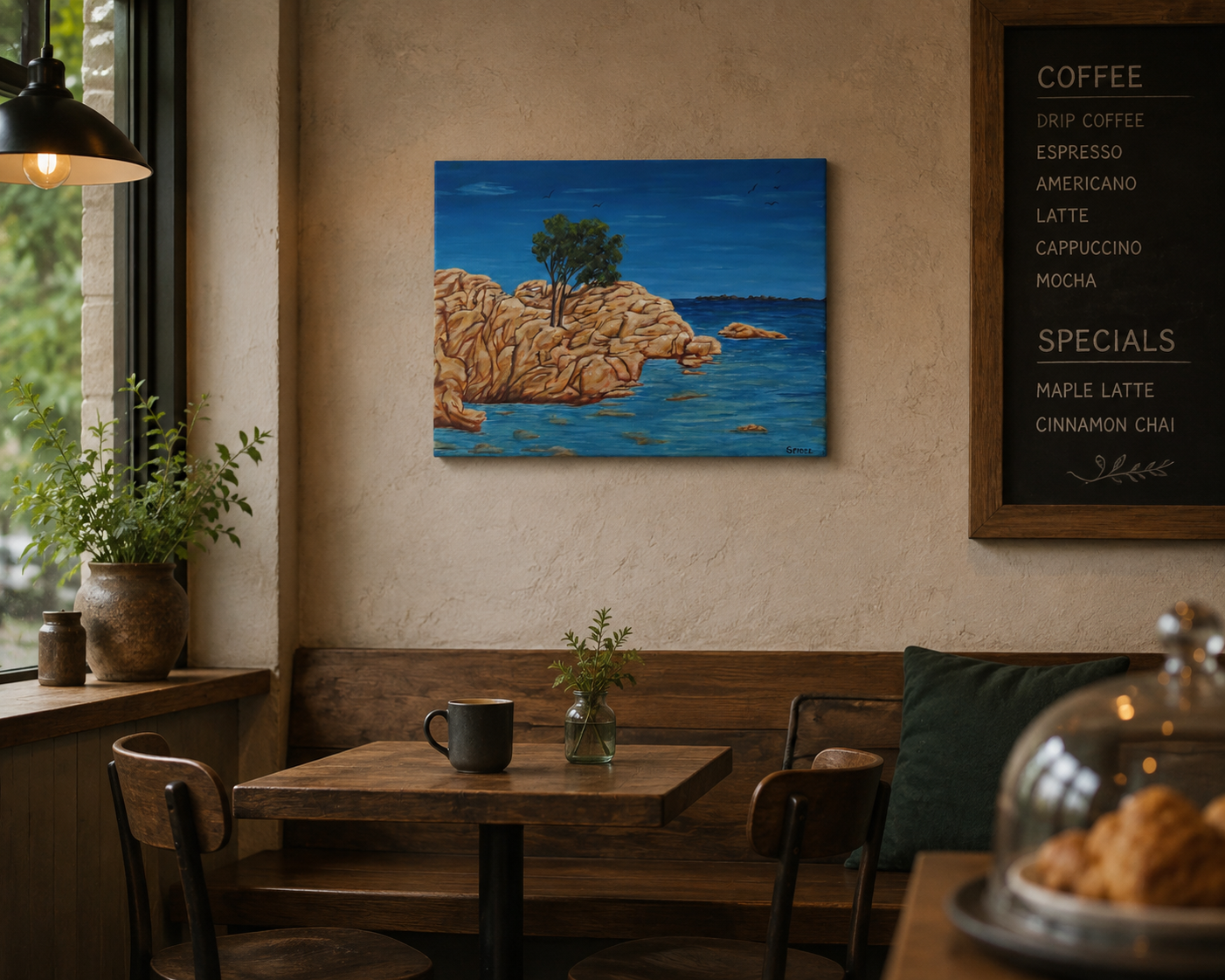 12x16 Original acrylic painting of the island of Sardinia surrounded by ocean, painted on deep cradle canvas,