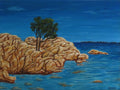 12x16 Original acrylic painting of the island of Sardinia surrounded by ocean, painted on deep cradle canvas