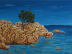 12x16 Original acrylic painting of the island of Sardinia surrounded by ocean, painted on deep cradle canvas