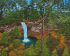 original 16x20 oil painting, waterfall  and pool amidst fall foilage,unframed