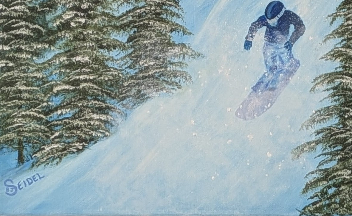 close up of snowboarder and artist signature