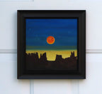 8x8" mesmerizing depiction of a blood moon rising at dusk over mountains