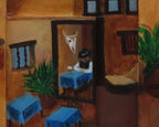 12 1/2 x 14" Original oil painting on wood, mixed media, 3 dimensional, painting continues onto frame, close-up showing the three dimensions 