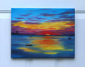 11x14 original oil painting, kayakers on ocean at sunset, unframed