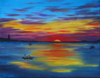 11x14 original oil painting, kayakers on ocean at sunset, unframed