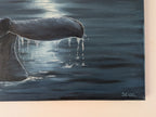 original 16x20 oil painting, moody skies, ocean, whale flukes closeup