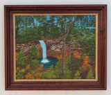 original oil painting, waterfall  and pool amidst fall foilage, framed