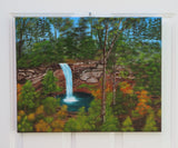 original oil painting, waterfall  and pool amidst fall foilage, unframed